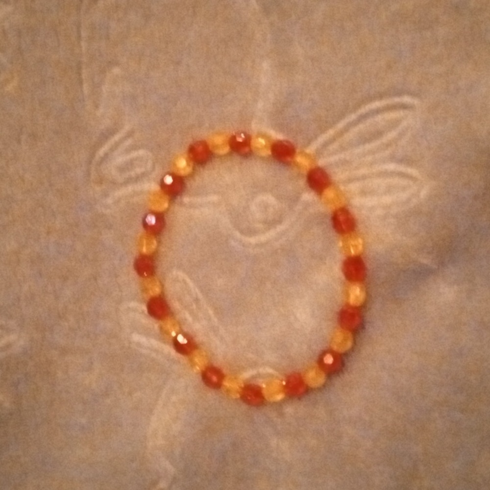 Minimalist handmade shiny and iridescent fun casual bright yellow & red bracelet
